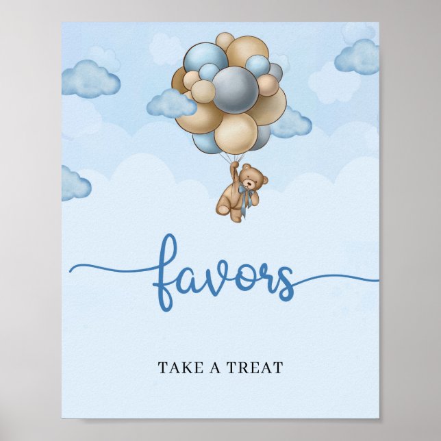 Poster Ballons bleu brun ours en peluche favoritisme pann (Devant)