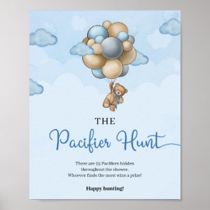 Poster Ballons bleu ours en peluche Le jeu de chasse paci