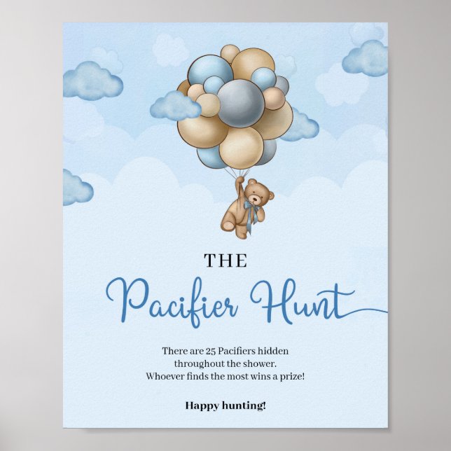 Poster Ballons bleu ours en peluche Le jeu de chasse paci (Devant)