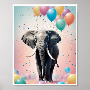 Poster Ballons colorés d'éléphant amical confetti Art