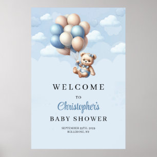 Poster Ballons de bébé ours mignons Baby shower garçon Bi