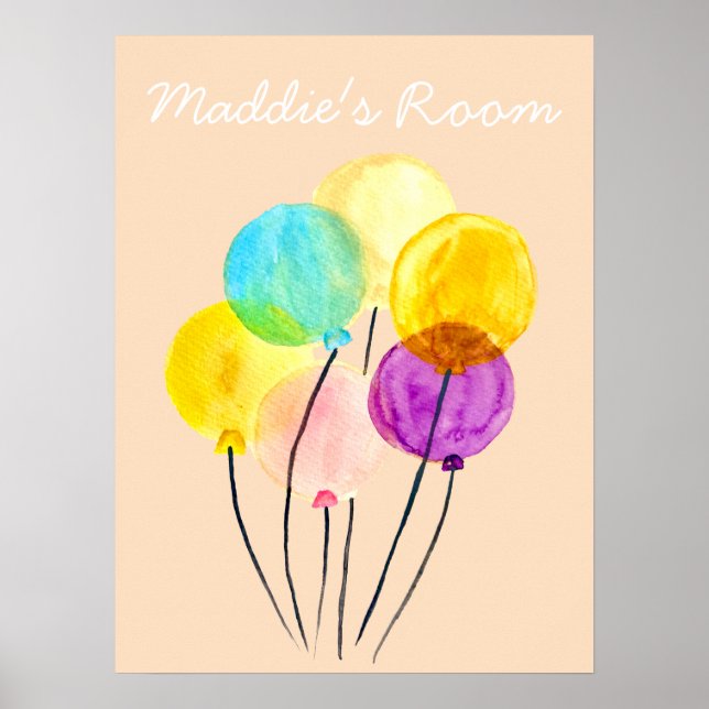 Poster Ballons de chambre filles aquarelle jolie art (Devant)
