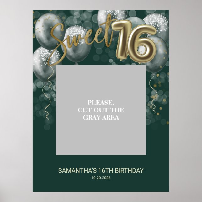Poster Ballons de fête d'anniversaire Gold Sweet 16 Prop  (Devant)