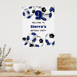 Poster Ballons de football noir bleu anniversaire de enfa