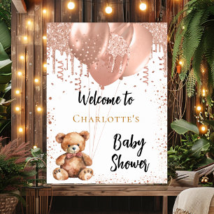Poster Ballons d'or rose ours en peluche baby shower bien