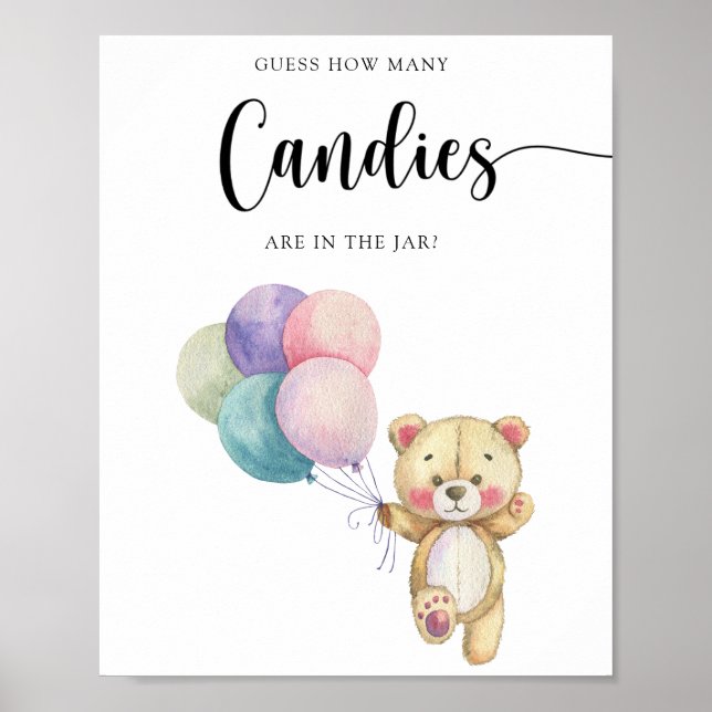 Poster Ballons d'ours en peluche - devinez combien de bon (Devant)