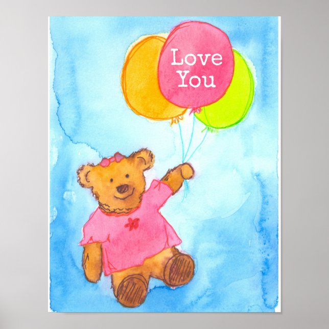 Poster Ballons d'ours en Teddy rose Vous Aimez (Devant)
