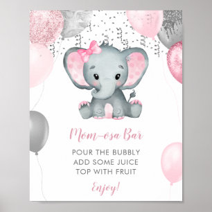 Poster Ballons Eléphant fille mignonne Baby shower Momosa