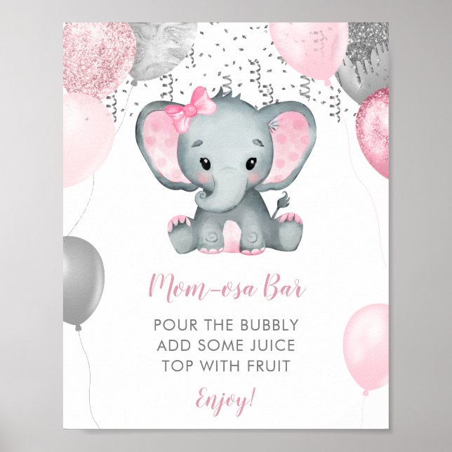 Poster Ballons Eléphant fille mignonne Baby shower Momosa (Devant)