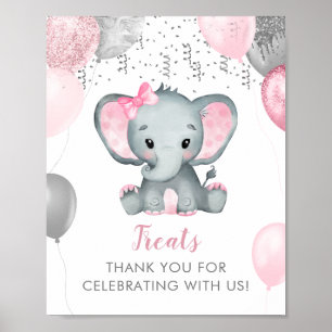 Poster Ballons Eléphants Fille mignonne Baby shower Trait