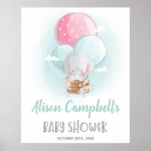 Poster Ballons éléphants Sexe Baby shower neutre