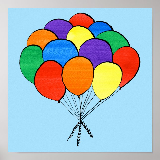 Poster Ballons en arc-en-ciel sur bleu clair (Devant)
