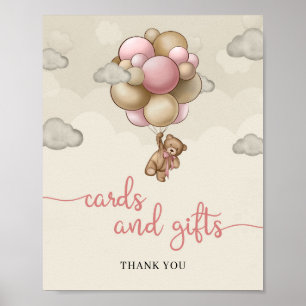Poster Ballons en peluche brun rose brun, cartes et signe