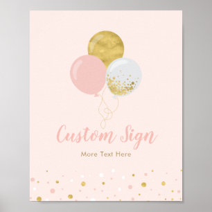 Poster Ballons or et rose Fille fête d'anniversaire per