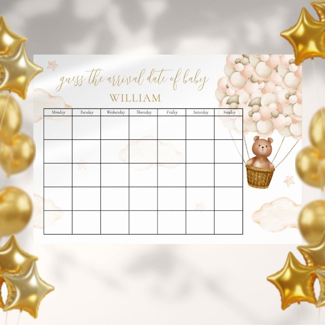 Poster Ballons Ourson Devinez la Date Prévue (Créateur téléchargé)