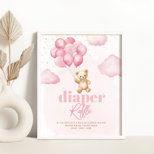 Poster Ballons ourson rose Tirelire couche
