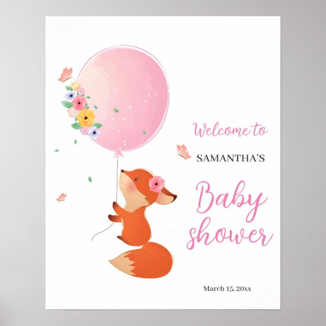 Poster Ballons rose baby shower floral panneau de bienven (Devant)
