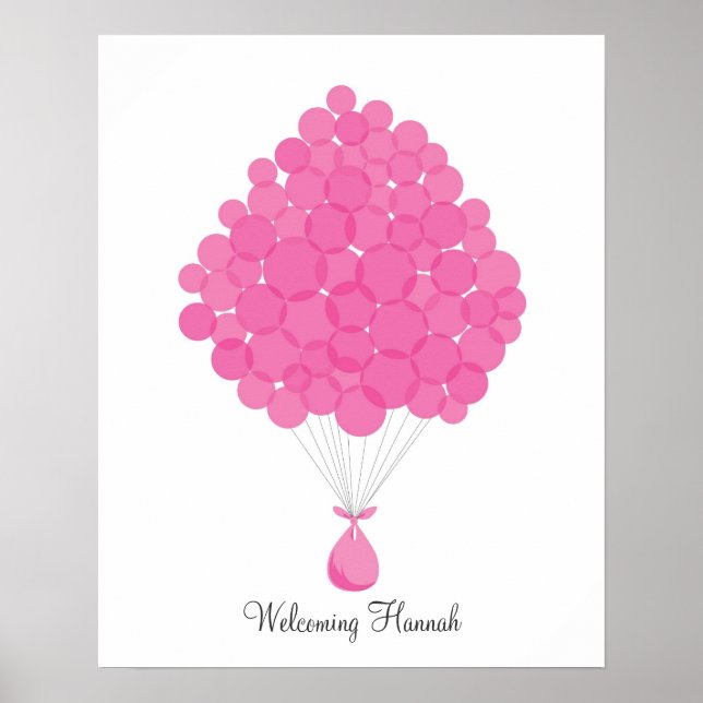 Poster Ballons Signature bébé - Rose (Devant)