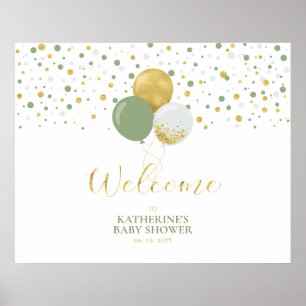 Poster Ballons verts Gold & Sage   Accueil Baby shower