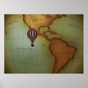 Poster Balloon à air chaud au-dessus de la carte de l'h