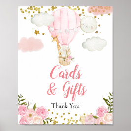 Poster Balloon à air chaud rose Animaux Cartes et Cadeaux