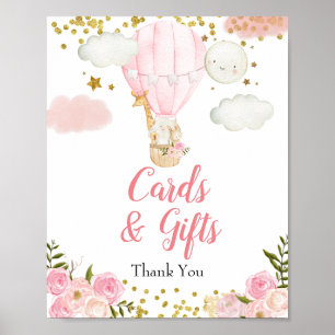 Poster Balloon à air chaud rose Animaux Cartes et Cadeaux