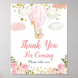 Poster Balloon à air chaud rose Animaux Merci pour venir