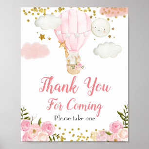 Poster Balloon à air chaud rose Animaux Merci pour venir