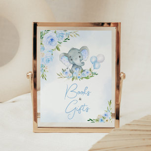 Poster Balloon bleu Floral Elephant Livres et Cadeaux