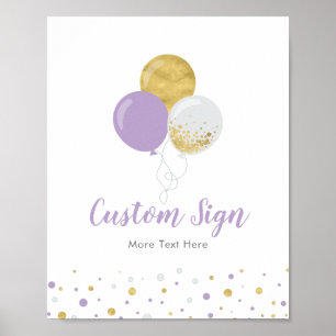Poster Balloon Gold & Purple Fille Anniversaire Fête Pers