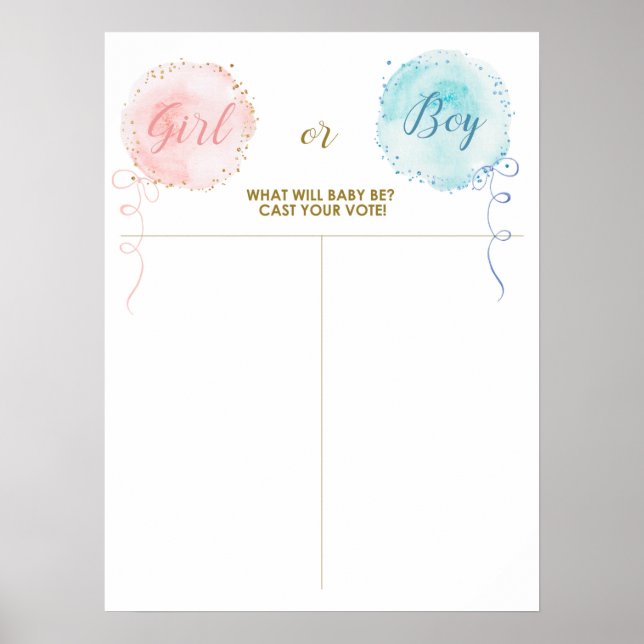 Poster Balloons Faites votre vote, bébé ou garçon (Devant)