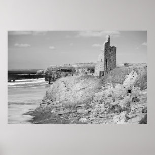 Poster ballybunion noir et blanc ruines château