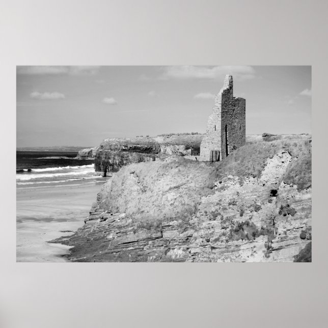 Poster ballybunion noir et blanc ruines château (Devant)