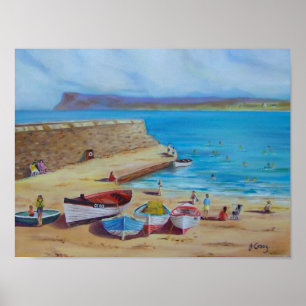 Poster Ballycastle Harbour peinture à l'huile par Joanne