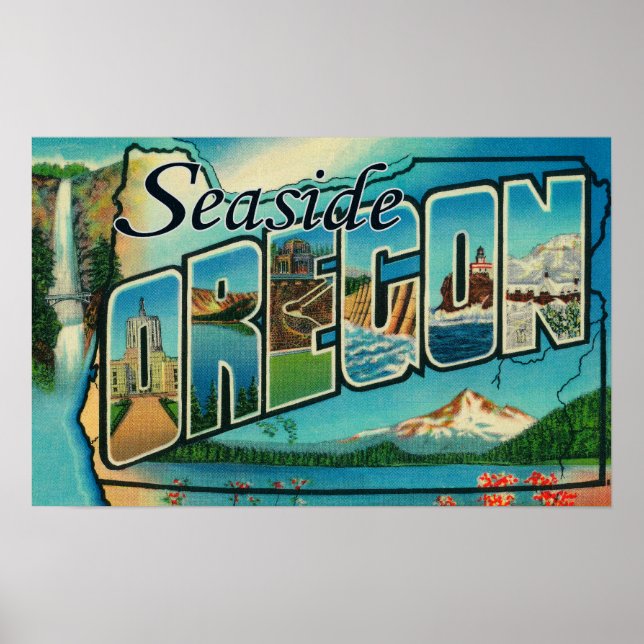 Poster Balnéaire, Oregon - Grandes Scènes Lettre (Devant)