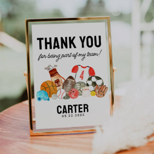 Poster Bals de sport mignons Merci Anniversaire de enfant