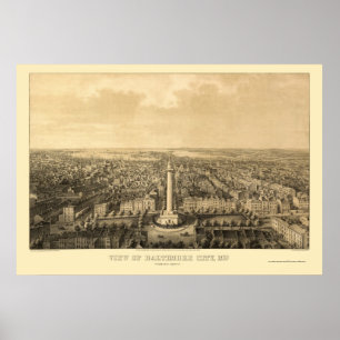 Poster Baltimore, carte panoramique de DM - 1862