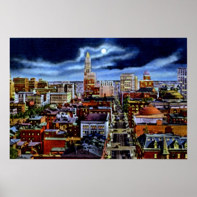 Poster Baltimore Maryland City Skyline la nuit (Devant)