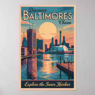 Poster Baltimore Maryland Skyline Voyage Art Rétro