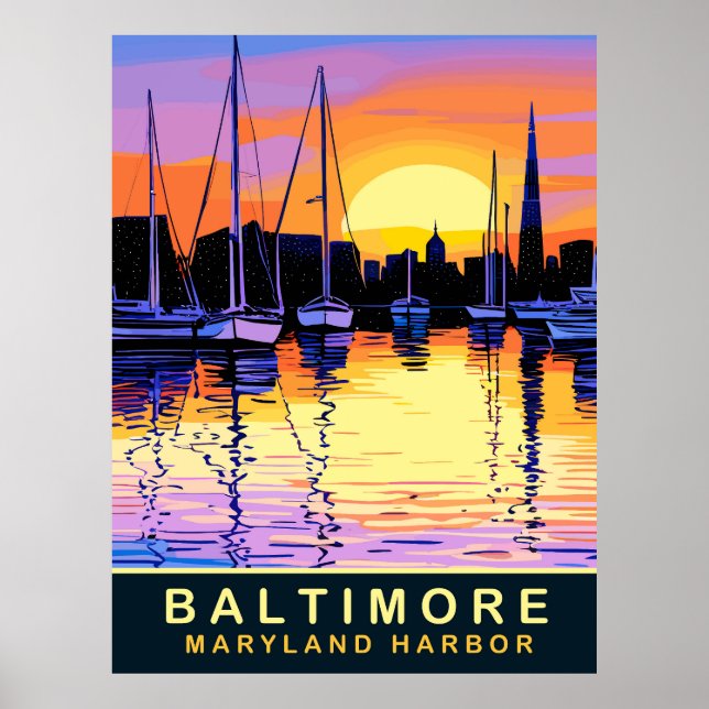 Poster Baltimore, Port du Maryland, Coucher du soleil, Vo (Devant)