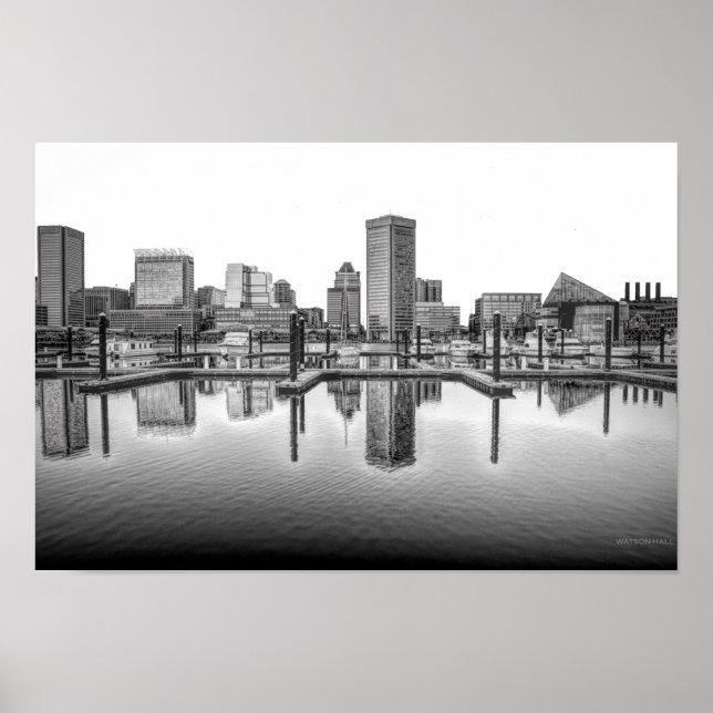 Poster Baltimore Skyline - Noir et Blanc (Devant)