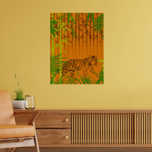Poster Bambou et léopard tropicaux
