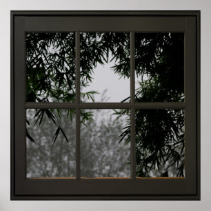Poster Bambou Feuille Faux Illusion de fenêtre 24x24 Noi