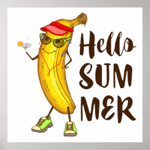 Poster Banane cool Bonjour été drôle Fruit tropical