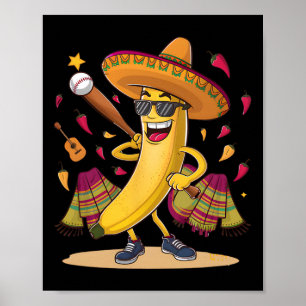 Poster Banane Mexicaine Jouer Au Baseball Drôle Cinco De