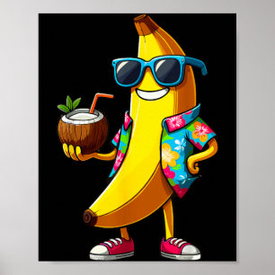 Poster Banane portant des lunettes de soleil buvant un co