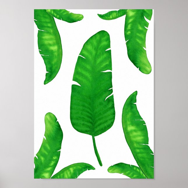 Poster Banane tropicale Palm Feuille imprimé A4 Aquarelle (Devant)