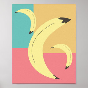 Poster Bananes Rétro Formes Colorées