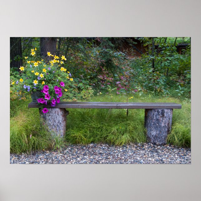 Poster Banc Rustique Et Bouche Fleur Photographie (Devant)
