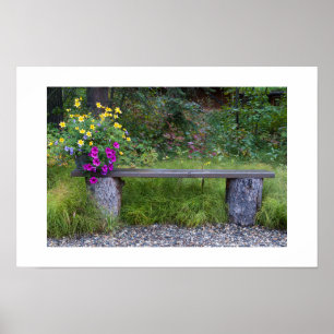 Poster Banc Rustique Et Seau De Fleurs Photographie